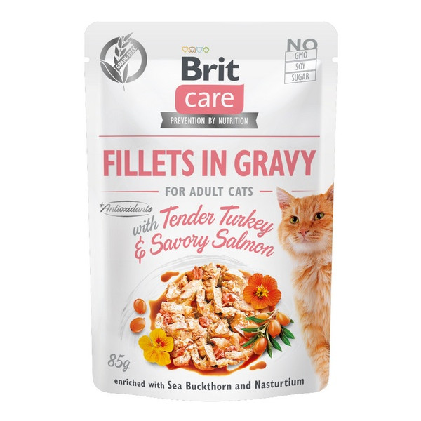 Brit Care Cat Fillets In Gravy Tender Turkey & Savory Salmon saszetka 85g