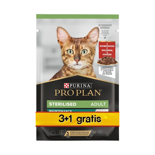 Purina Pro Plan Cat Sterilised wołowina saszetka 4x85g 3+1 gratis