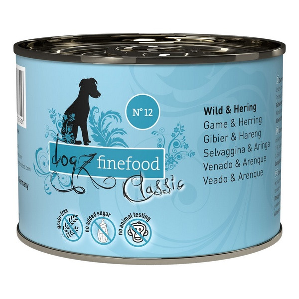 Dogz Finefood Classic N.12 Dziczyzna i śledź puszka 200g