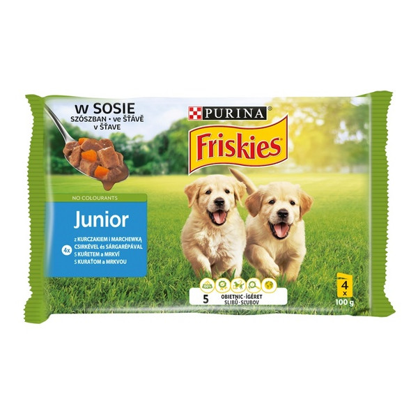 Friskies Dog Junior Kurczak i marchewka w sosie saszetki 4x100g