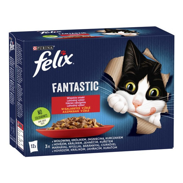 Felix Fantastic Wiejskie Smaki w galaretce kurczak/wołowina/królik/jagnięcina saszetki 12x85g