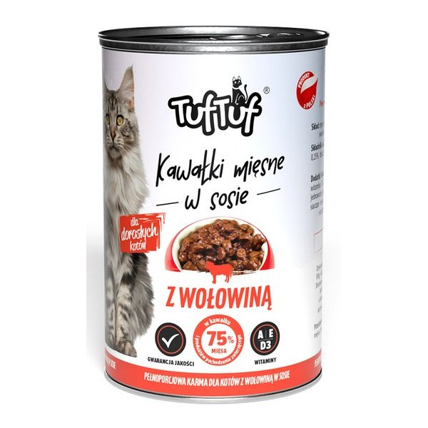 TUF TUF Kawałki mięsne z wołowiną dla kota puszka 415g