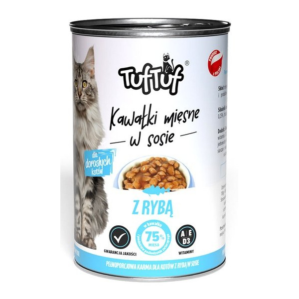 TUF TUF Kawałki mięsne z rybą dla kota puszka 415g