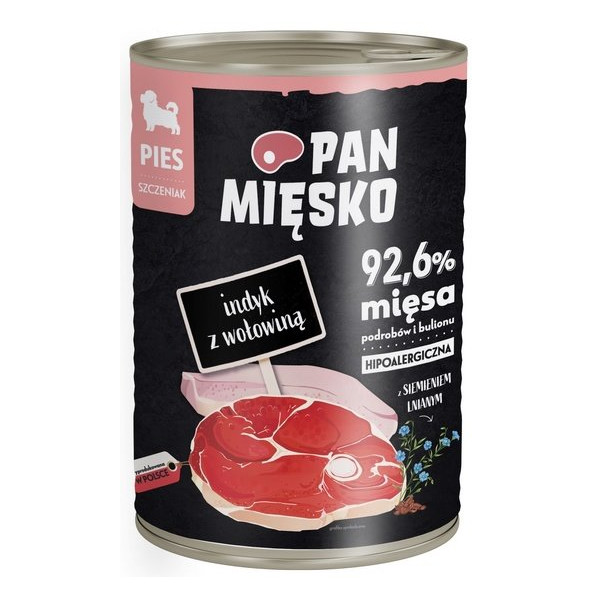 Pan Mięsko Karma mokra dla szczeniąt Indyk z wołowiną puszka 400g