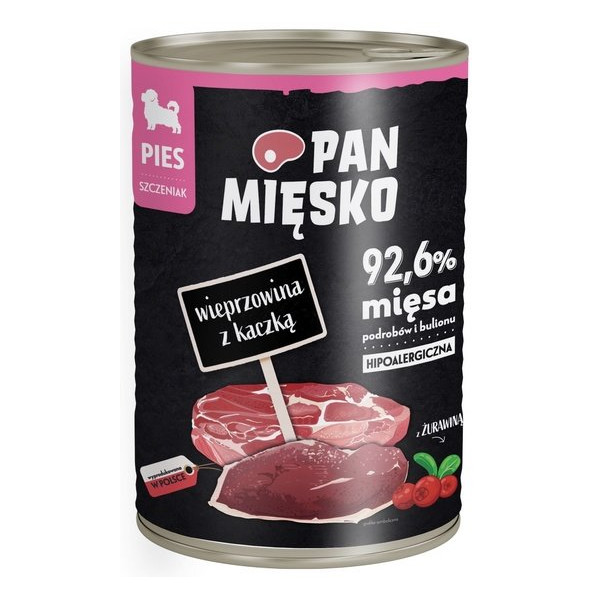 Pan Mięsko Karma mokra dla szczeniąt Wieprzowina z kaczką puszka 400g