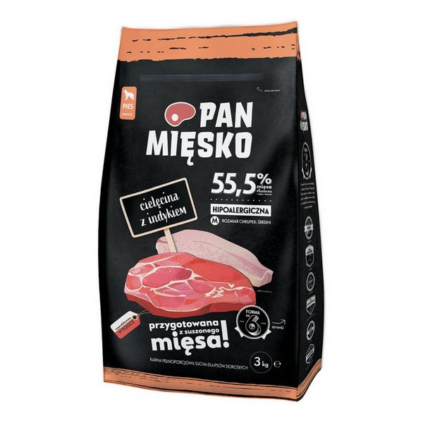 Pan Mięsko Karma sucha dla psa - cielęcina i indyk chrupki M 3kg