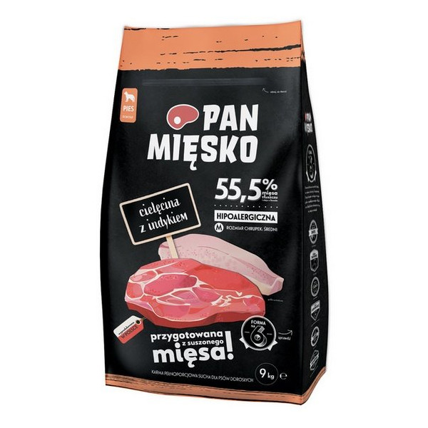 Pan Mięsko Karma sucha dla psa - cielęcina i indyk chrupki M 9kg