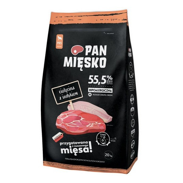 Pan Mięsko Karma sucha dla psa - cielęcina i indyk chrupki M 20kg