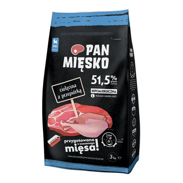 Pan Mięsko Karma sucha dla psa - dla szczeniąt cielęcina i przepiórka chrupki L 3kg