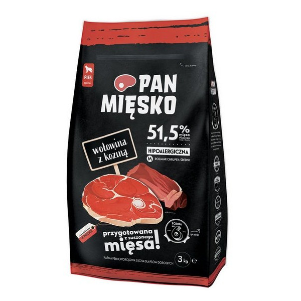 Pan Mięsko Karma sucha dla psa - wołowina i kozina chrupki M 3kg