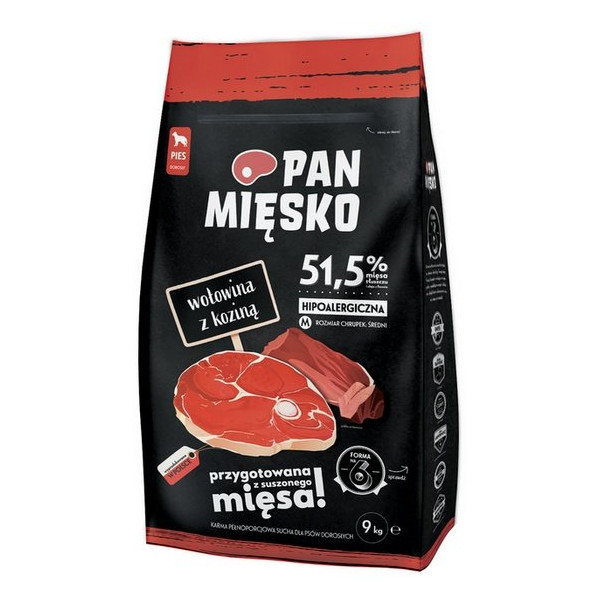 Pan Mięsko Karma sucha dla psa - wołowina i kozina chrupki M 9kg