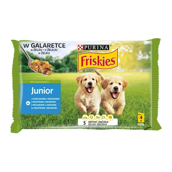 Friskies Dog Junior Kurczak i groszek w galaretce saszetki 4x100g