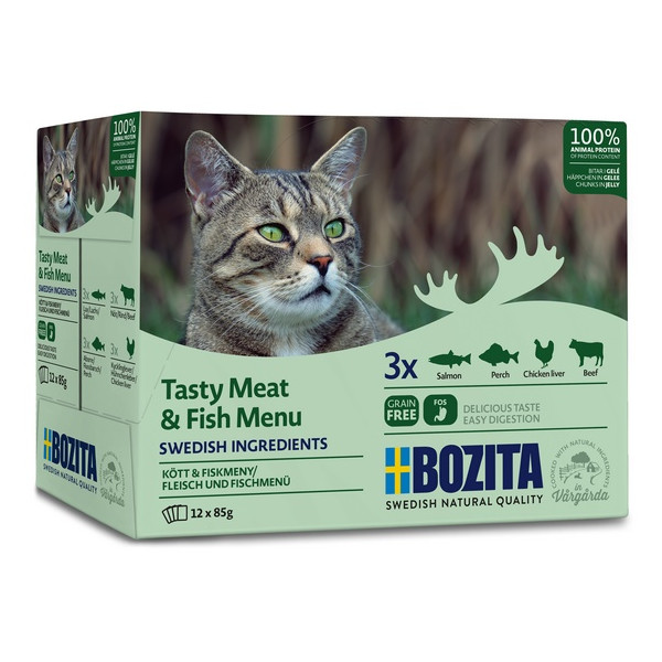 Bozita Cat Multibox z mięsem i rybą w galaretce saszetki 12x85g