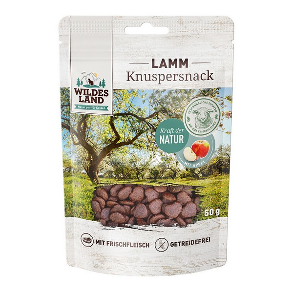 Wildes Land Cat Knuspersnack Lamm & Apfel 50g