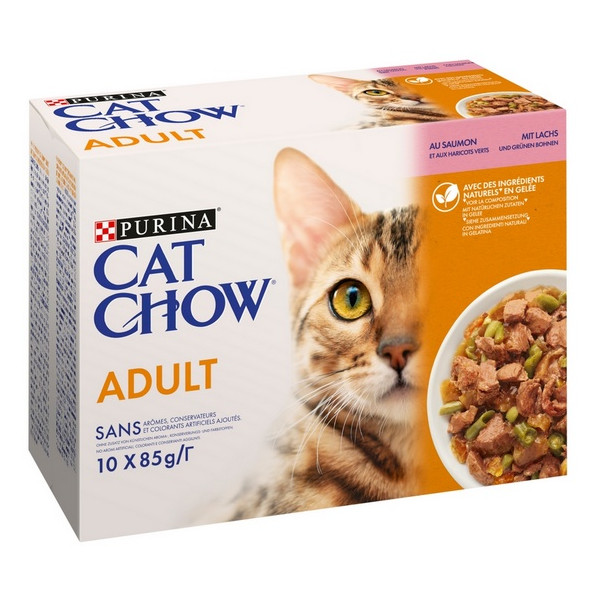 Purina Cat Chow Łosoś i zielona fasolka saszetki 10x85g