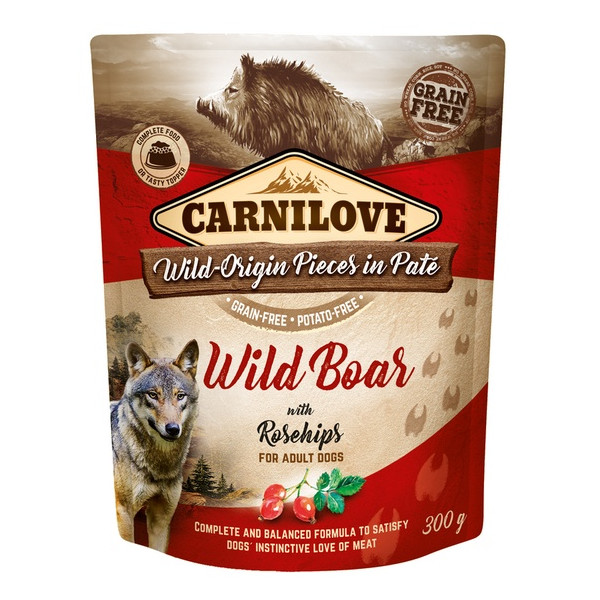 Carnilove Dog Wildboar & Rosehips - dzik i owoce dzikiej róży saszetka 300g