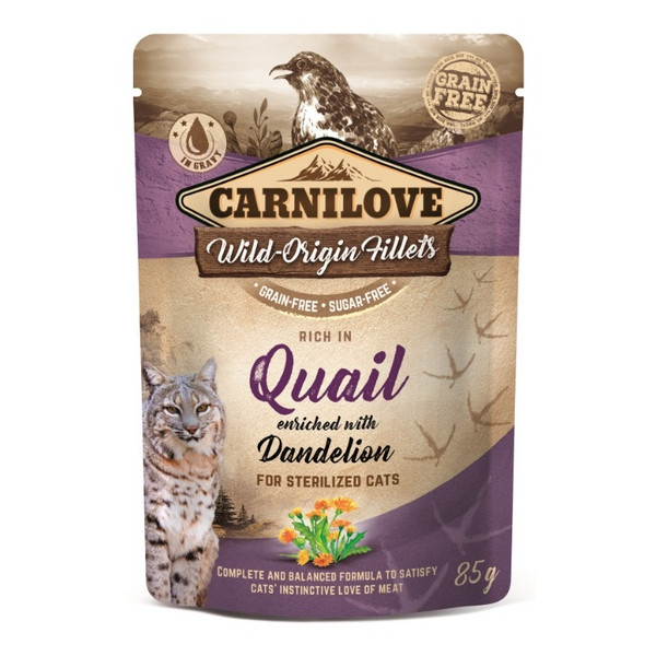 Carnilove Cat Quail & Dandelion Sterilised - przepiórka i mniszek saszetka 85g