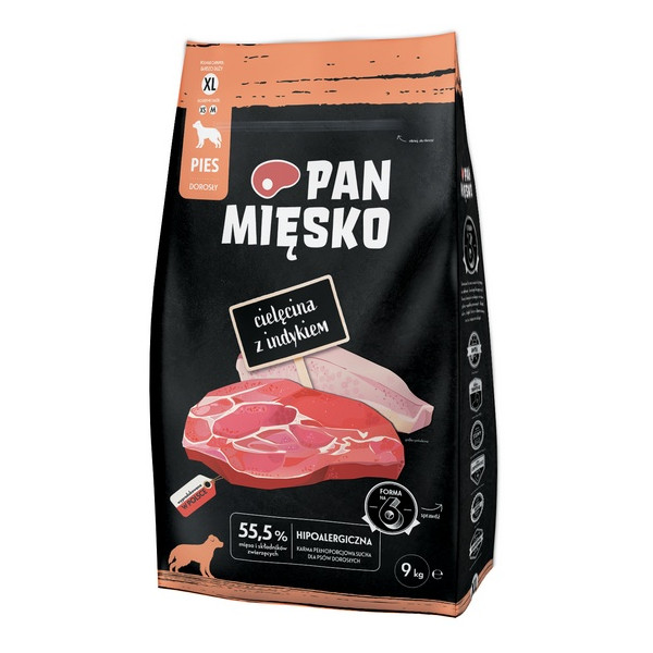 Pan Mięsko Karma sucha dla psa - cielęcina i indyk chrupki XL 9kg